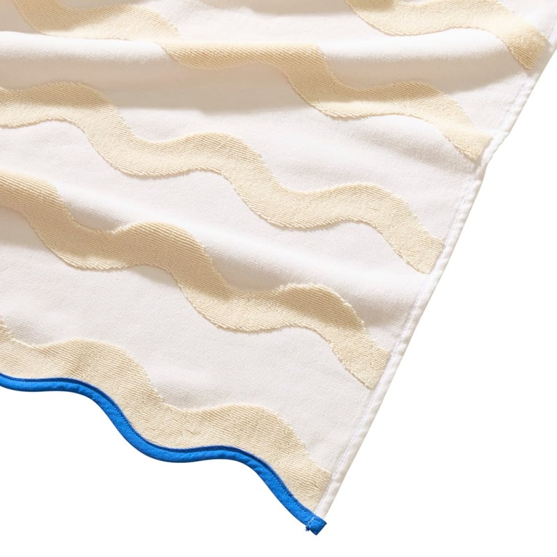Terry Textured Cream & Navy Beach Towel