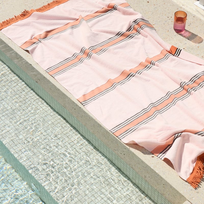 Terry Textured Soft Pink Stripe Beach Towel