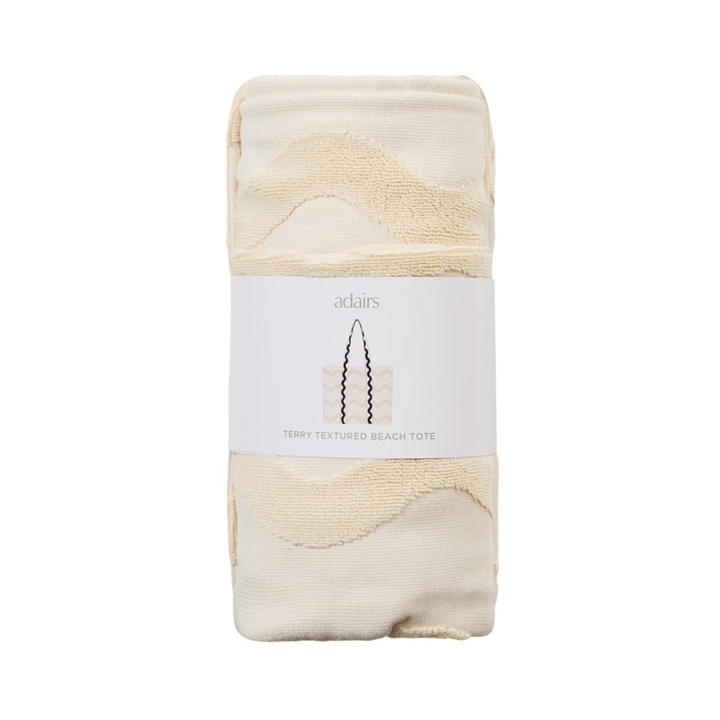 Terry Textured Cream & Navy Beach Tote
