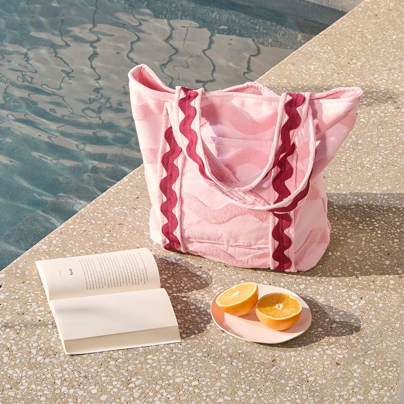 Terry Textured Pink & Burgundy Beach Tote