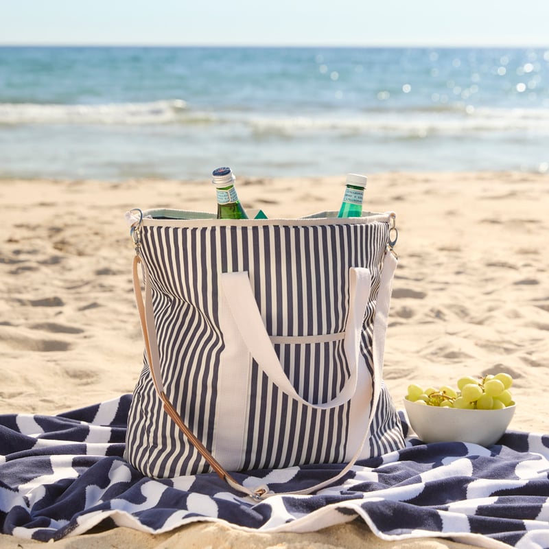 Large Navy Stripe Beach Cooler Bag