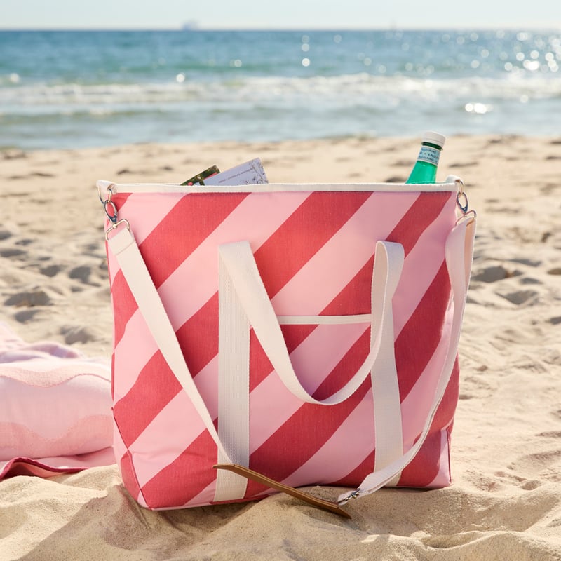 Large Strawberry & Pink Stripe Beach Cooler Bag 