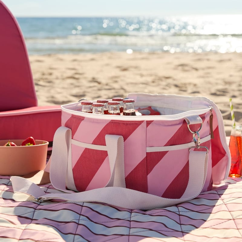 Small Strawberry & Pink Stripe Beach Cooler Bag