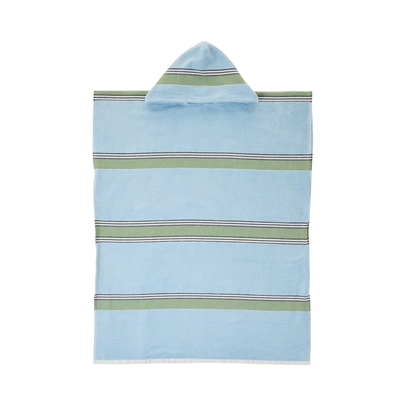 Terry Textured Soft Blue Stripe Hooded Beach Towel