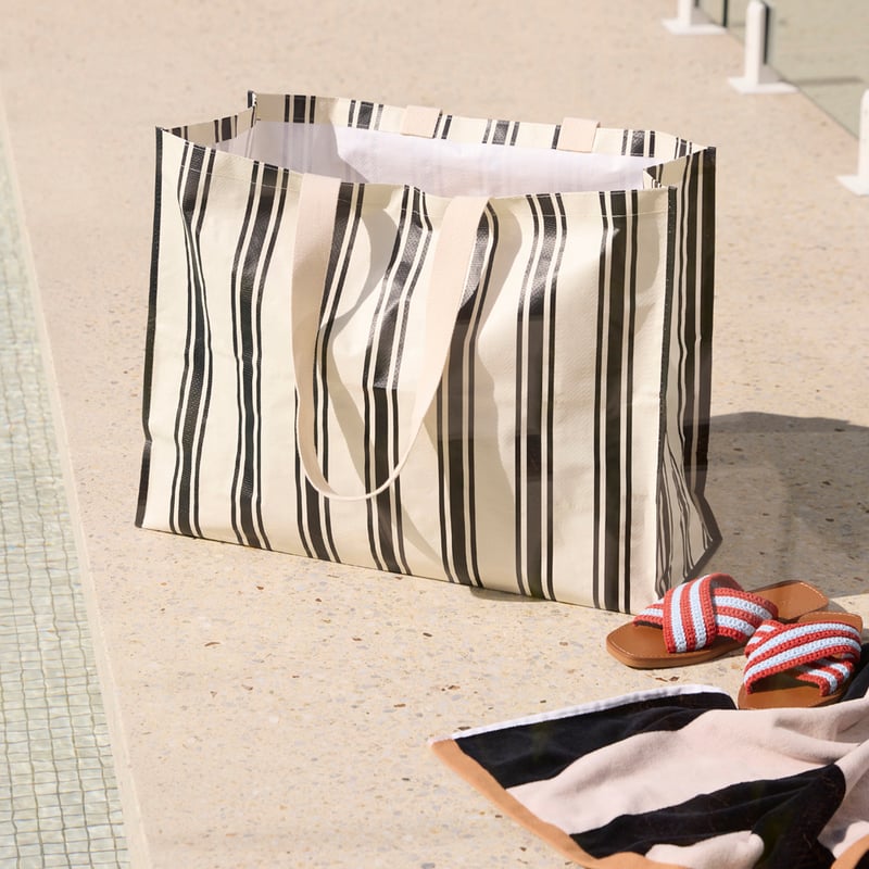 Black & Natural Stripe Oversized Beach Tote