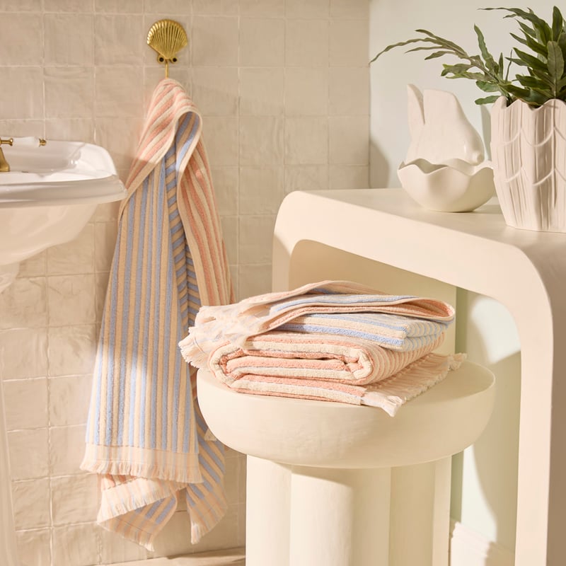 European Sophia Salmon & Ice Blue Turkish Cotton Towel Range