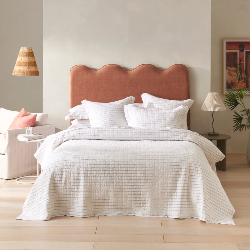 Vintage Washed Linen Cinnamon Stripe Quilted Pillowcases