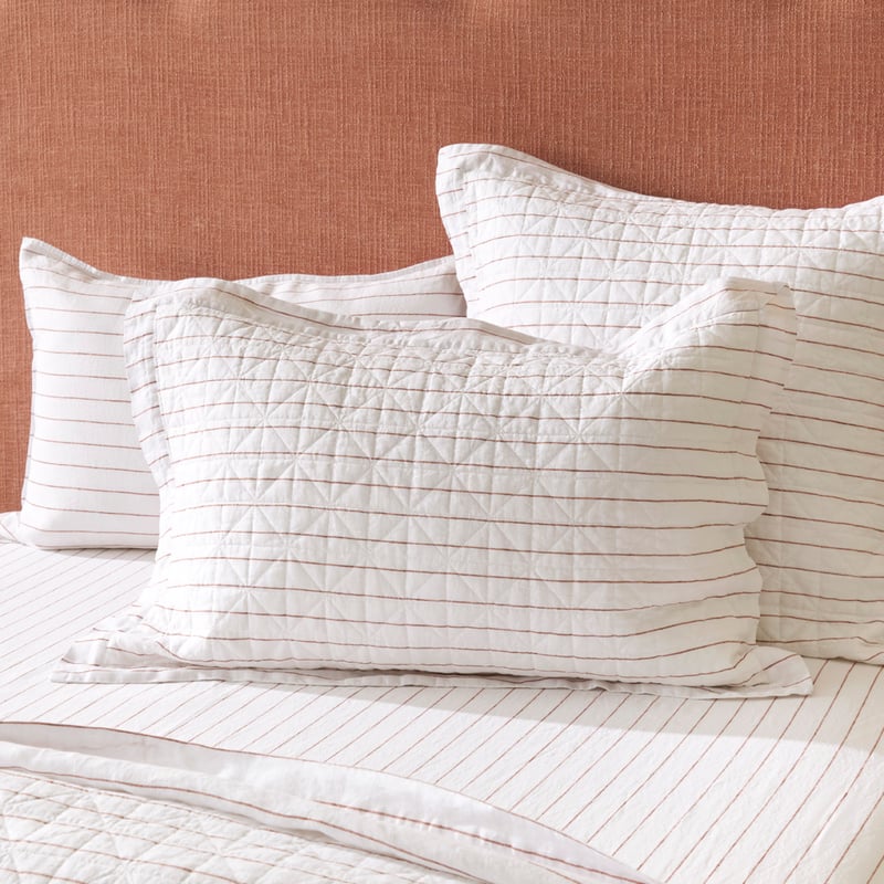 Vintage Washed Linen Cinnamon Stripe Quilted Pillowcases