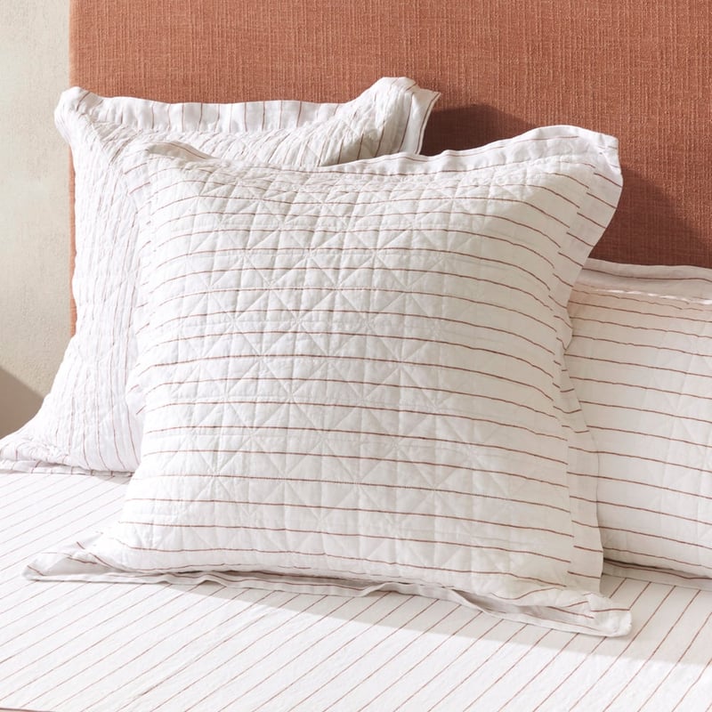 Vintage Washed Linen Cinnamon Stripe Quilted Pillowcases
