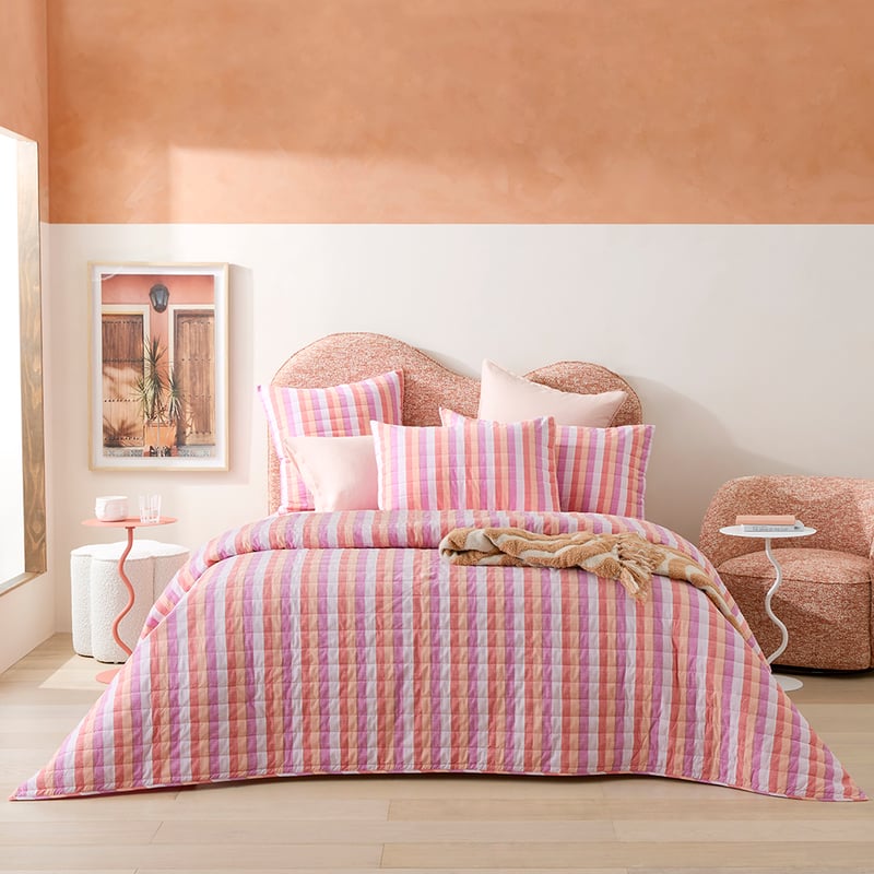 Yarn Dyed Magenta Fiesta Stripe Quilted Coverlet Separates
