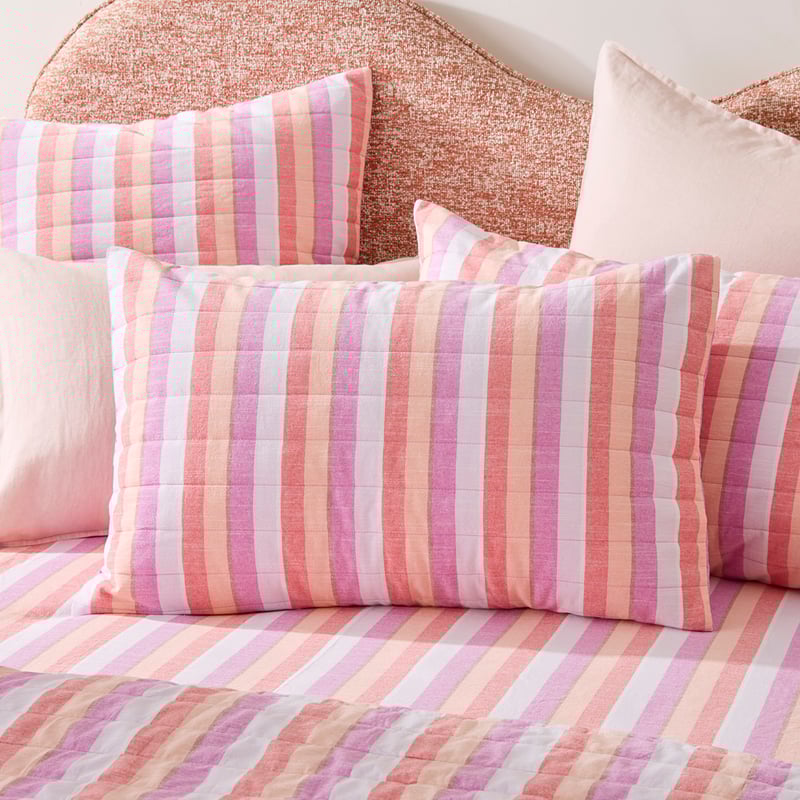 Yarn Dyed Magenta Fiesta Stripe Quilted Coverlet Separates