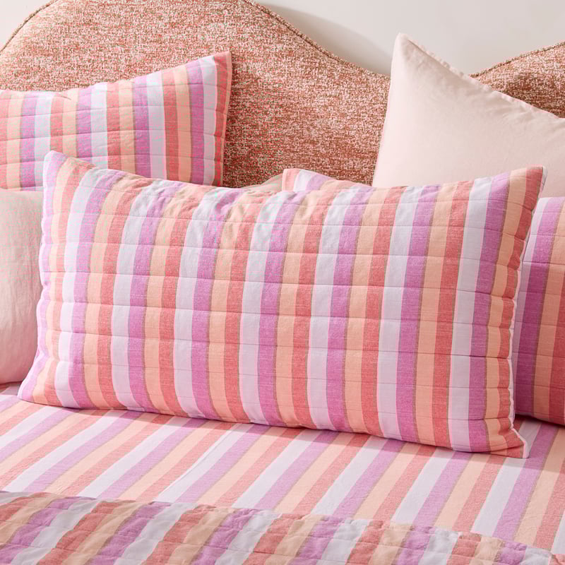 Yarn Dyed Magenta Fiesta Stripe Quilted Coverlet Separates