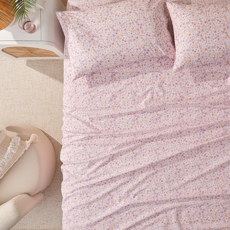 Lilac Floral Printed Percale Sheet Set