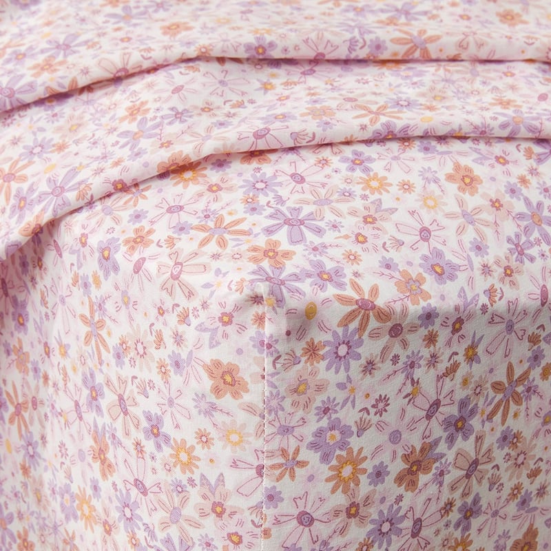 Lilac Floral Printed Percale Sheet Set