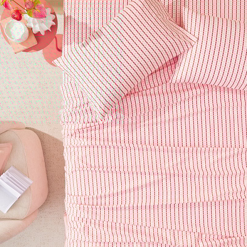 Pink & Red Check Printed Percale Sheet Set