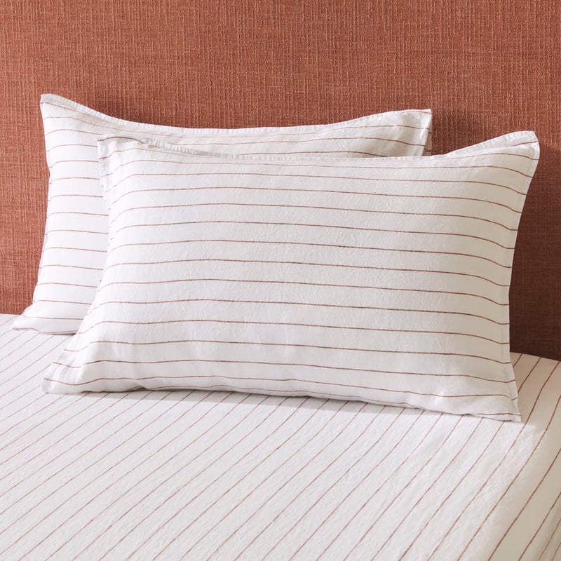 Vintage Washed Linen Cinnamon Stripe Pillowcases