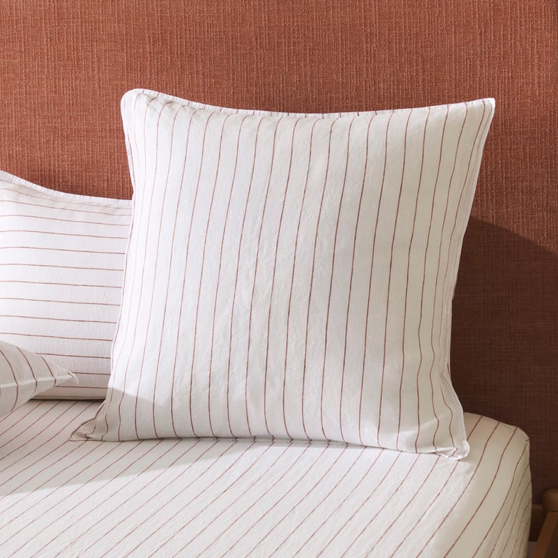 Vintage Washed Linen Cinnamon Stripe Pillowcases