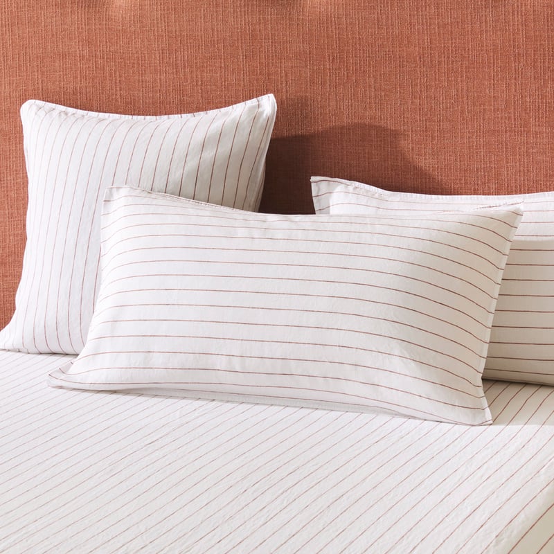 Vintage Washed Linen Cinnamon Stripe Pillowcases