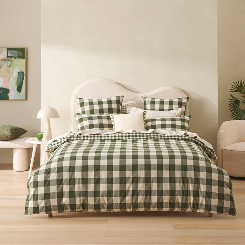 Stonewashed Cotton Basil Gingham Quilt Cover Separates