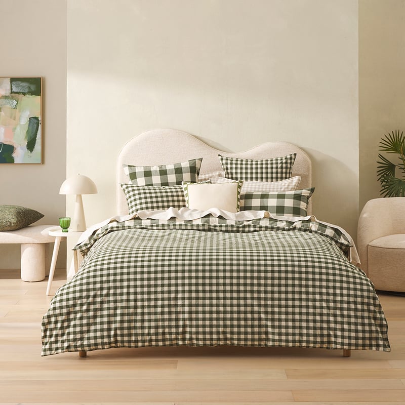 Stonewashed Cotton Basil Gingham Quilt Cover Separates