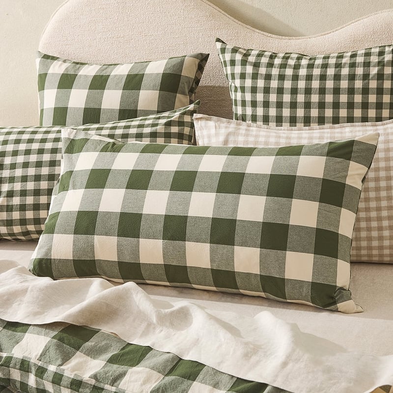 Stonewashed Cotton Basil Gingham Quilt Cover Separates