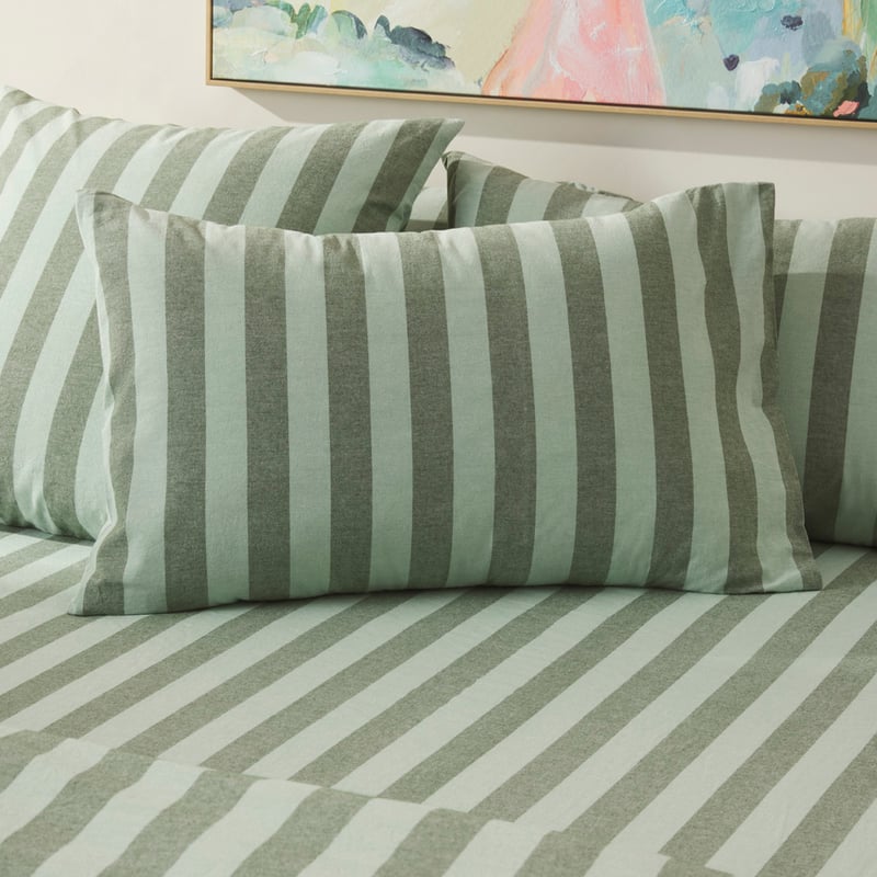 Stonewashed Cotton Green Block Stripe Quilt Cover Separates