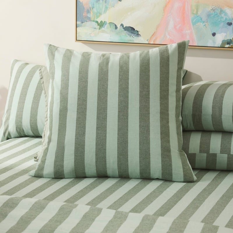 Stonewashed Cotton Green Block Stripe Quilt Cover Separates