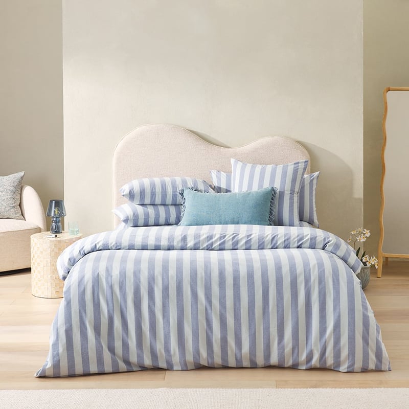 Stonewashed Cotton Blue Block Stripe Pillowcases