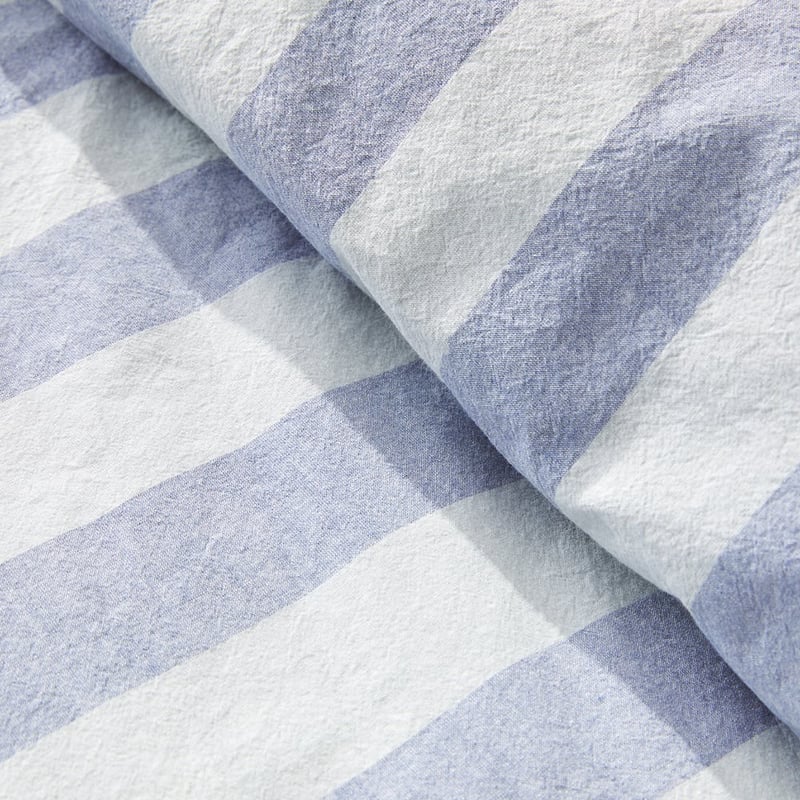 Stonewashed Cotton Blue Block Stripe Quilt Cover Separates
