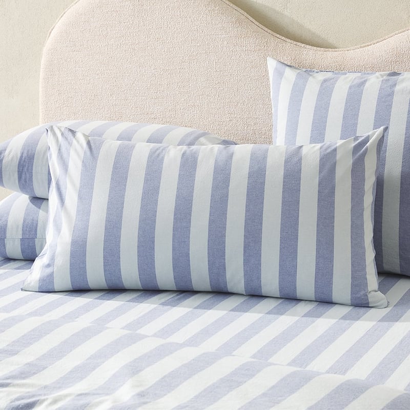 Stonewashed Cotton Blue Block Stripe Pillowcases