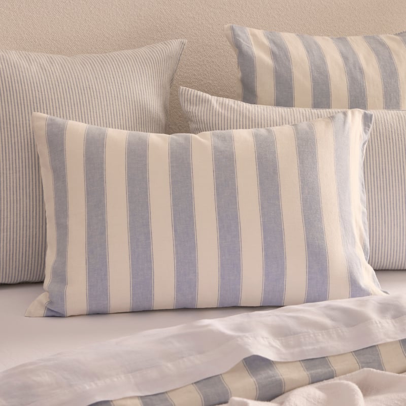 Linen Cotton Dusty Blue Stripe Quilt Cover Set + Separates