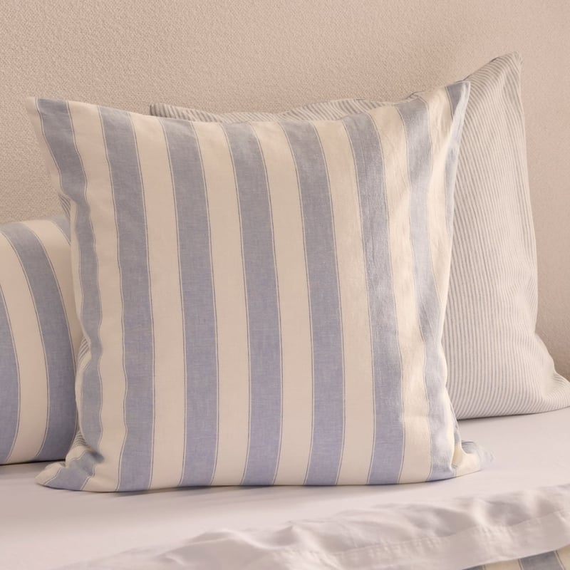 Linen Cotton Dusty Blue Stripe Pillowcases
