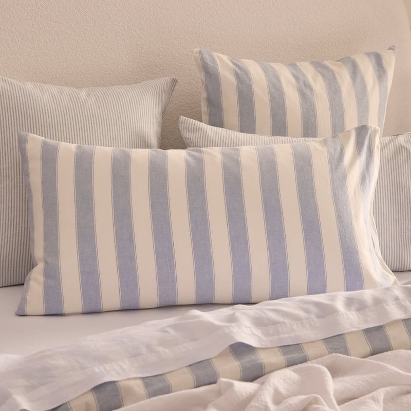 Linen Cotton Dusty Blue Stripe Pillowcases