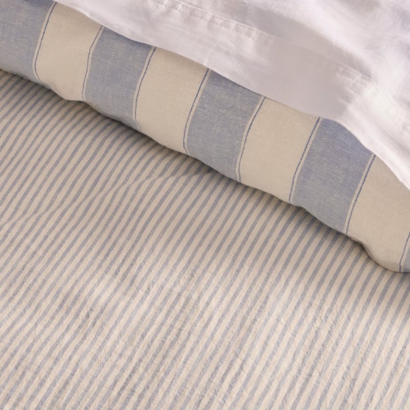 Linen Cotton Dusty Blue Stripe Quilt Cover Set + Separates
