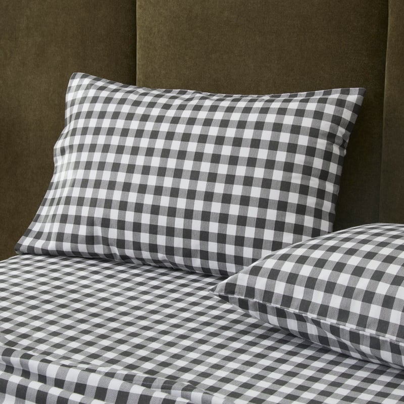 Flannelette Printed Charcoal Check Pillowcase