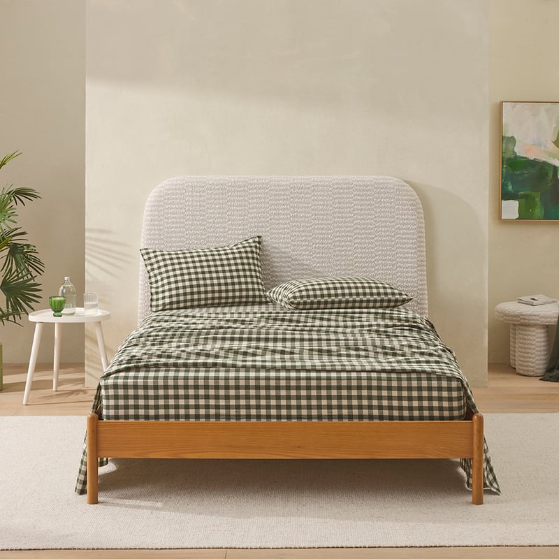 Stonewashed Cotton Basil Gingham Sheet Separates