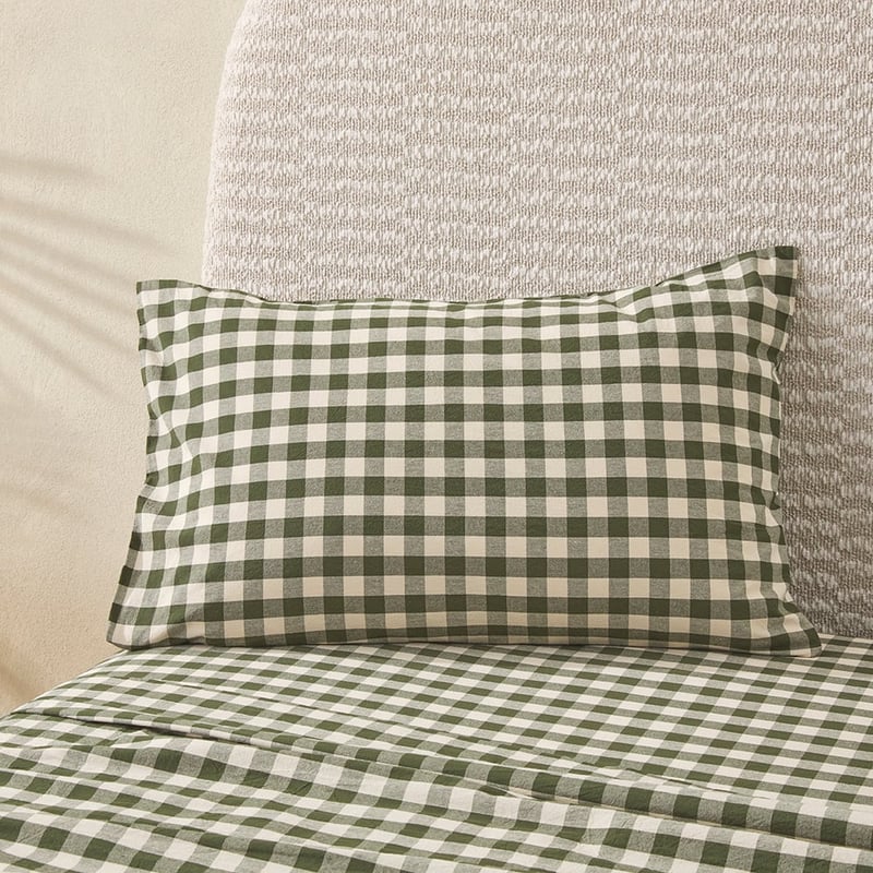 Stonewashed Cotton Basil Gingham Sheet Separates