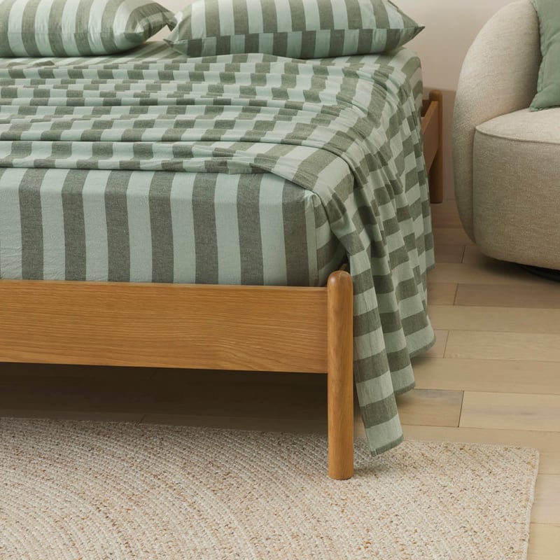 Stonewashed Cotton Green Block Stripe Sheet Separates