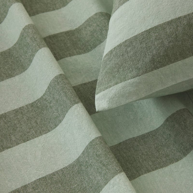 Stonewashed Cotton Green Block Stripe Sheet Separates