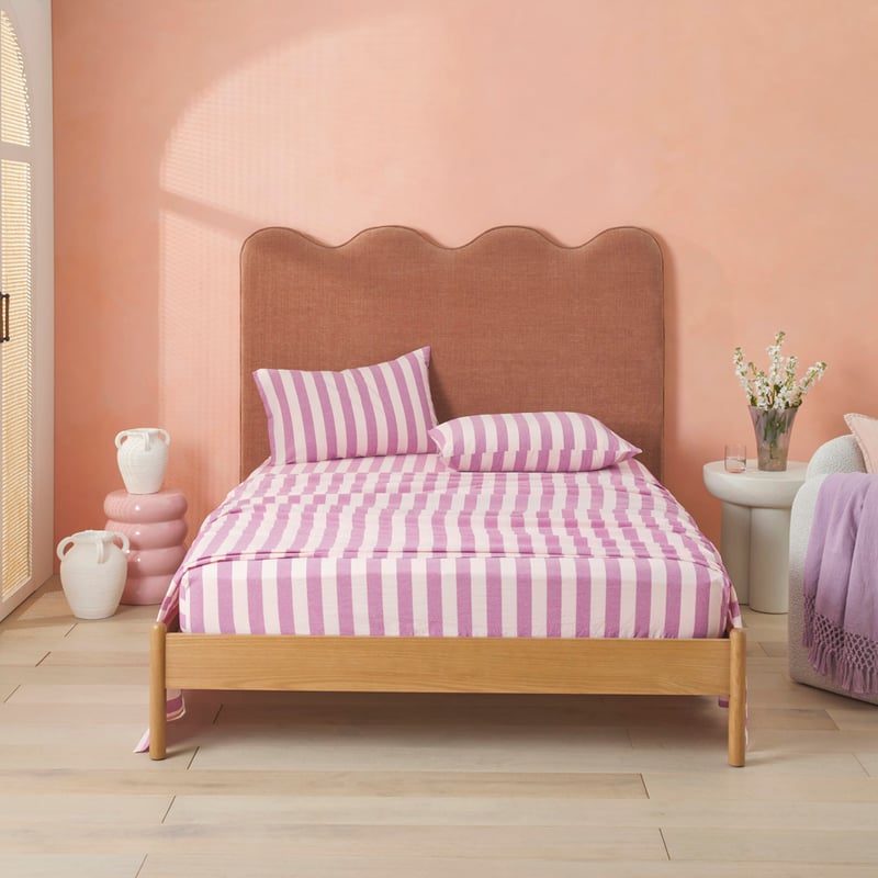 Stonewashed Cotton Berry Block Stripe Sheet Set