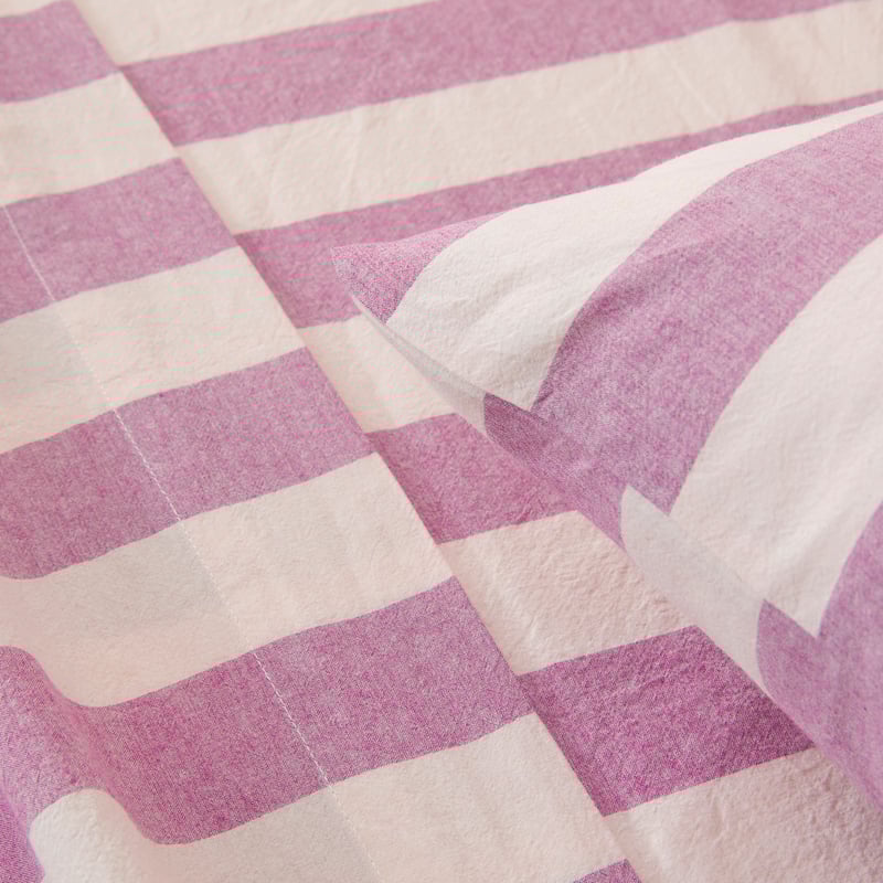 Stonewashed Cotton Berry Block Stripe Sheet Set