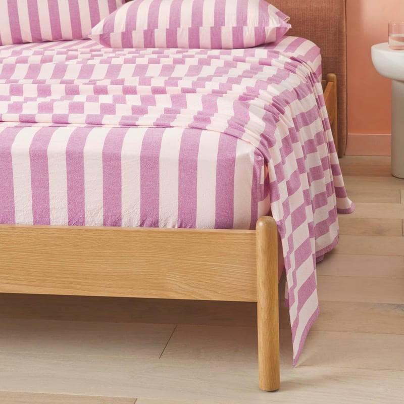 Stonewashed Cotton Berry Block Stripe Sheet Set