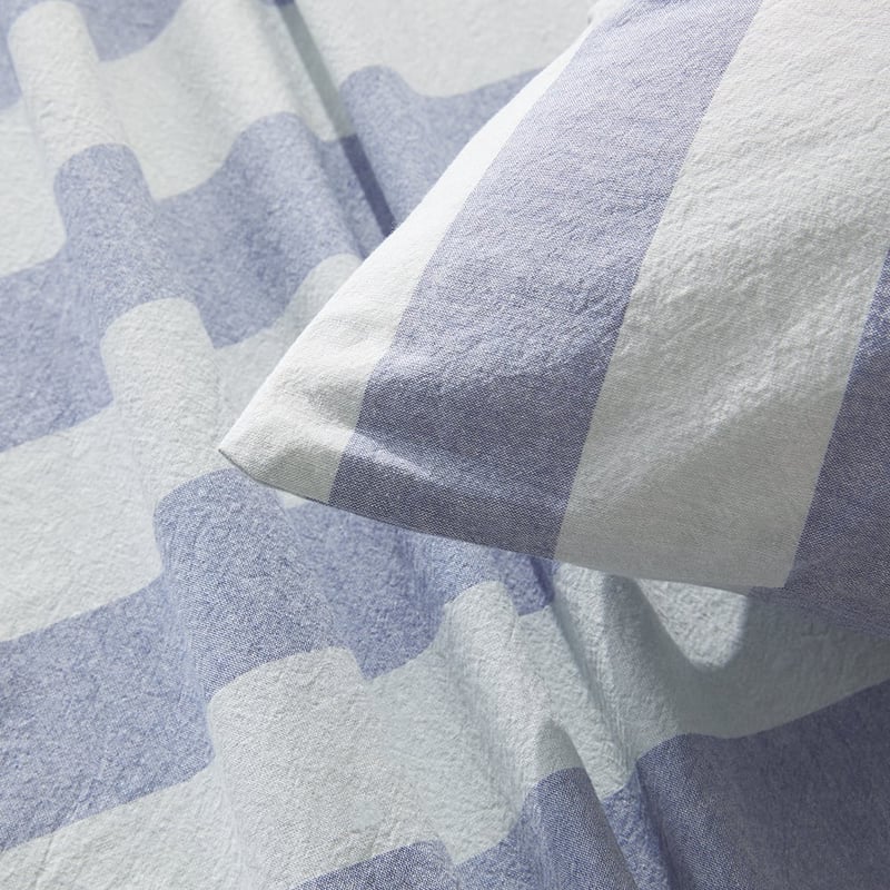 Stonewashed Cotton Blue Block Stripe Sheet Set