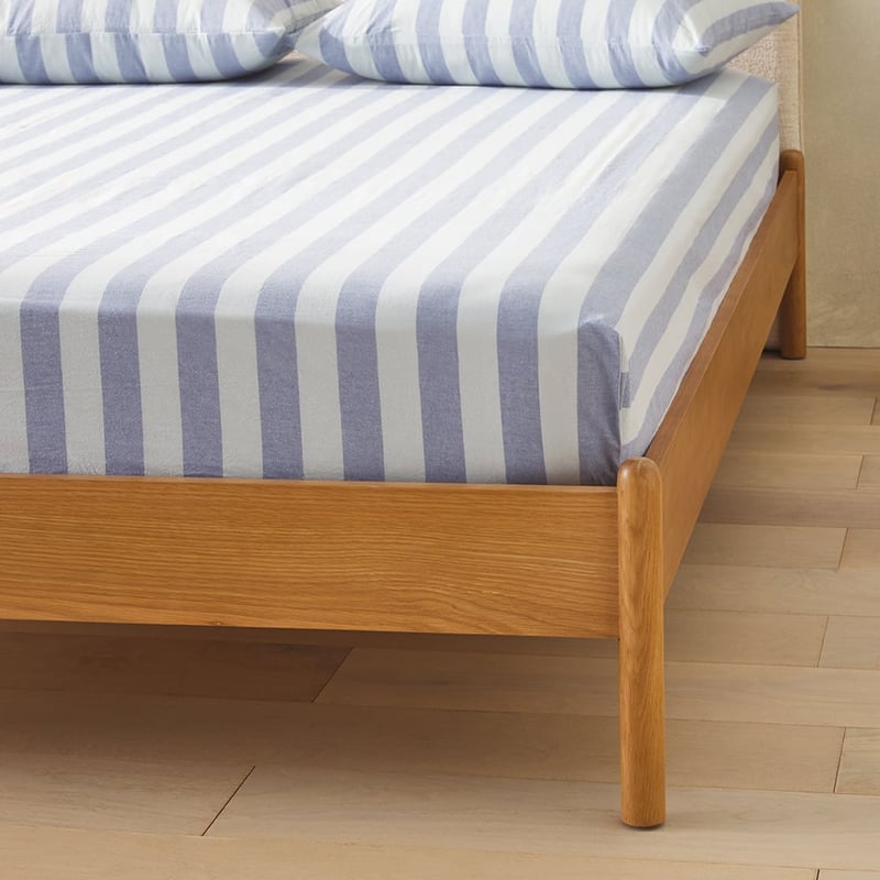 Stonewashed Cotton Blue Block Stripe Sheet Separates