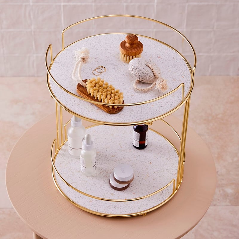 White Terrazzo Cosmetic Storage Tower