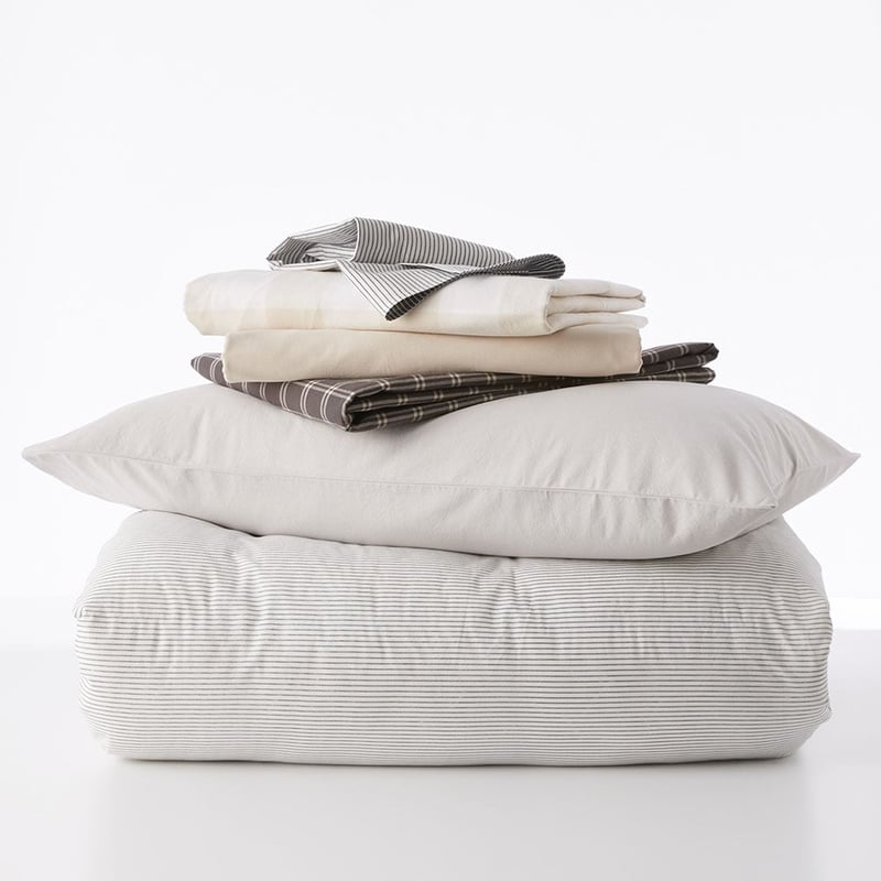Stonewashed Printed Cotton Navy Stripe Sheet Set