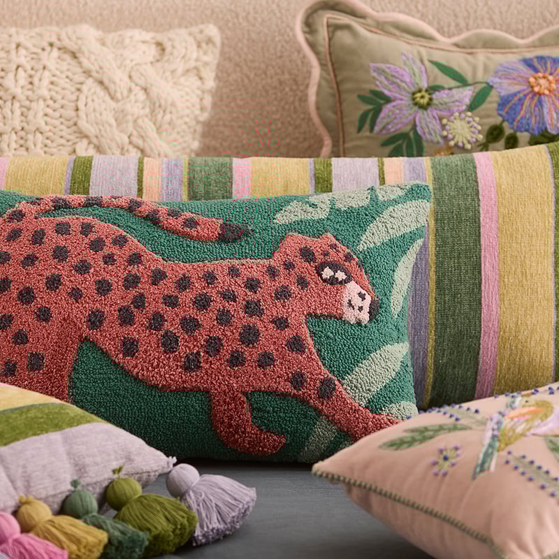 Cheetah Green Tufted Cushion