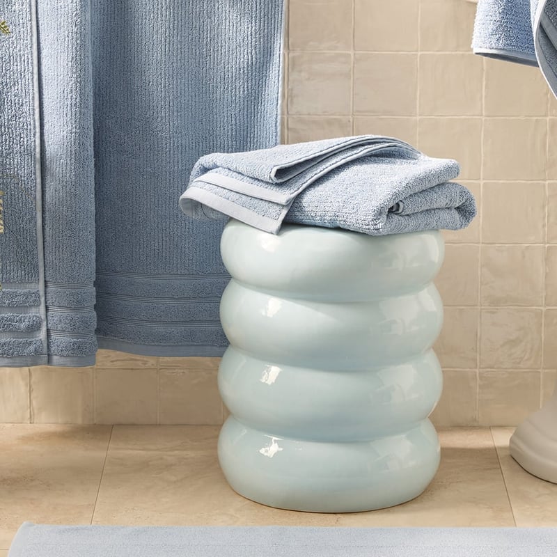 Ceramic Soft Blue Ribbed Side Table