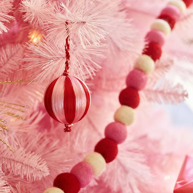 Thread Pink & Red Stripe Bauble Pack of 4