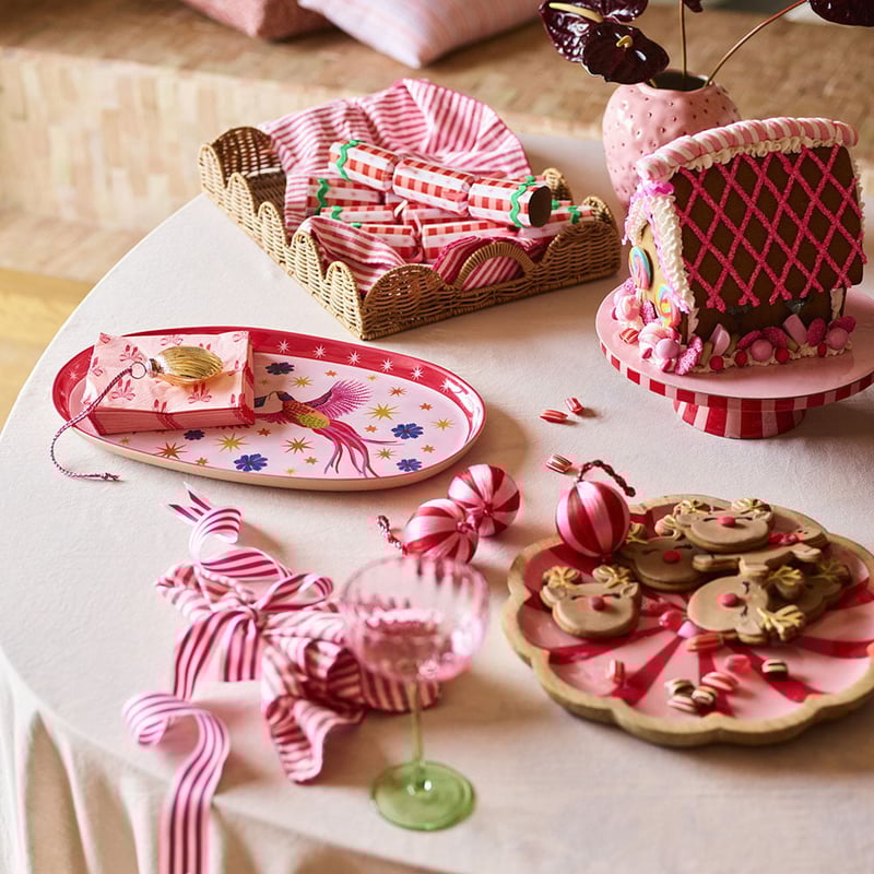 Christmas Pink Oval Melamine Tray